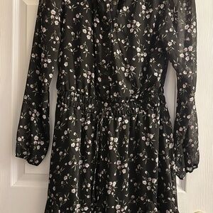 Floral Black Dress with Long Sleeves